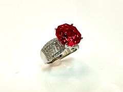 Beautiful 14 Kt White Gold Plate 5 Ct Simulated Pink Rose Red Ruby Ring. This fancy Rose Cut Solitai