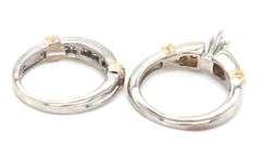 14kt White gold 0.70ctw marquise and round brilliant cut channel set diamond wedding set