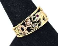 Lucky 14K Yellow Gold Ring with Ruby Gemstone and Diamond Accents