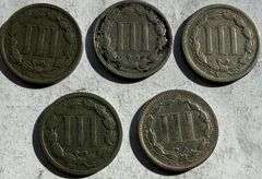 Five Different 3 Cent Nickels