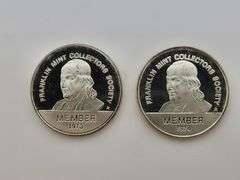 1973 & 1974 Sterling Silver Franklin Mint Member Coins