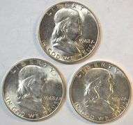 Choice BU 1948, 1948-D, & 1950-D Franklin Half Dollars. FBL's