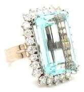 14kt White gold 22.93ct Emerald cut aquamarine and 1.75ctw diamond halo ring