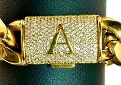 Sparkling 14 Kt Gold Plate 67.5 Gram Monogramed Initial "A" Curb Link Bracelet
