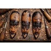 Lot of 3 Hand-Carved African Tribal Wall Masks