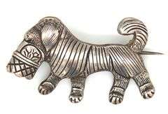 Vintage 925 sterling silver dog brooch carrying a basket