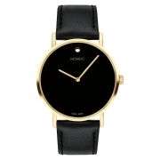 Movado Signature Men’s Gold-Tone Watch with Black Leather Strap | Swiss Made