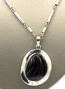 925 Sterling silver Burle Marx Carved black onyx pendant on chain