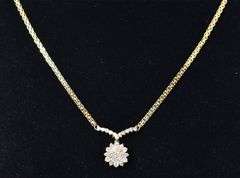 Sparkling 14K Yellow Gold Diamond Cluster Pendant Necklace
