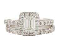 Neil Lane 2.50ctw Emerald and Round Cut Diamond Frame Bridal Set in 14K