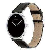 Movado Signature Men’s Watch – Silver Stainless Steel Case with Black Leather Strap