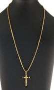 Textured Triple Layered Cross Box Chain Pendant Necklace in 18K