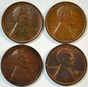 Choice original R&B Uncirculated 1910, 1911, 1912, & 1913 'P' Mint Lincoln Cents