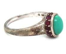 Vintage 925 sterling Silver Center Turquoise With Ruby Around Ring