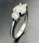 14K White Gold Three Stone Round Brilliant Cut Diamond Ring