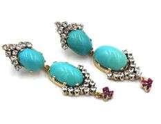 18kt Yellow gold Turquoise, ruby and CZ dangle earrings