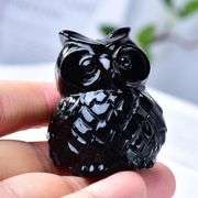 Hand-Carved Black Obsidian Owl