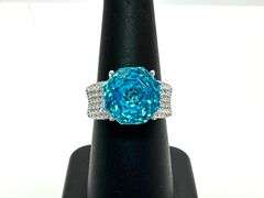 Stunning 14 kt White Gold Plate 5 Ct Rose Cut Simulated Paraiba Ring