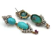 18kt Yellow gold Turquoise, ruby and CZ dangle earrings
