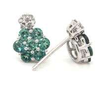 14kt White gold diamond cluster and Green topaz earrings