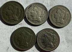 Five Different 3 Cent Nickels