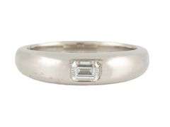 0.35ct Emerald Cut Diamond Solitaire Flush Set Band Ring in Platinum
