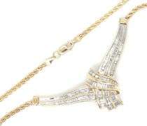 14kt Yellow gold baguette and round diamond V necklace