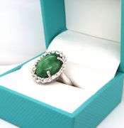 Darling 10.00CTS Oval Cabochon-Cut Emerald & White Sapphire Ring in 925 Sterling Silver