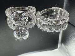 14K White Gold Round Wedding Band and Engagement Ring Set of 12.70