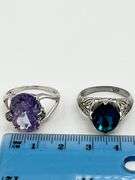 925 Sterling Silver Two Unit Amethyst And Blue Topaz Rings Lot