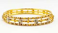 22KT Yellow Gold Hand Made Set Of Three Gold And White Flower Motifs Bangles