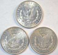 3 Diff. Blazing-white Choice BU 'P' Mint Morgan Silver Dollars