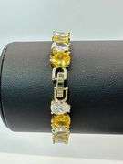 18 Kt Yellow Gold Plated Huge 32.5 Ctw Simulated Yellow Sapphire Tennis Bracelet