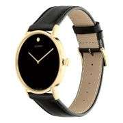 Movado Signature Men’s Gold-Tone Watch with Black Leather Strap | Swiss Made