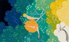 Erte "The Swing" Signed Limited Edition Serigraph with Foil Stamping