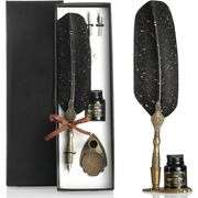 Vintage-Style Feather Quill Pen and Ink Set