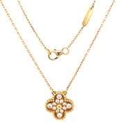 18KT Yellow Gold Full Diamond pave Clover Pendant