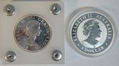 2 Diff. Gem Prooflike $1 SILVER Australia & Canada pcs in custom holders