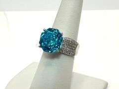 Stunning 14 kt White Gold Plate 5 Ct Rose Cut Simulated Paraiba Ring