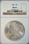 Creamy-white Gem BU 1887 Morgan Silver Dollar. NGC MS65