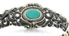 925 Sterling Silver Ornate Beatiful Filigree With Large Oval Turquoise Center Cuff Bracelet