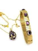 Exquisite Egg-Shaped Necklace and Bracelet Set – Amethyst Accents, 18K Gold Vermeil