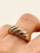 14KT Yellow Gold Two Tone Dome Twisted Braided Design With Rows Of Diamond Accent Ring