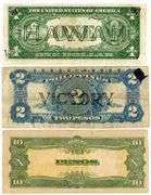 3 Interesting Notes: 1935-A $1 Hawaii Silver Cert, 2 Pesos Philippines, & 10 Pesos Japan