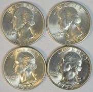 Superb Gem BU 1945, 46-D, 50-S, & 1954-S Washington Quarters