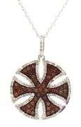 10kt White gold IR Reddish brown and white diamond pendant on chain