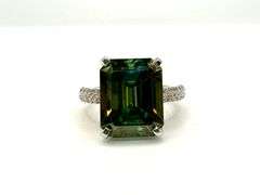 Beautiful Huge 11.75 Ct Deep Emerald Green Blue Fire Moissanite Ring