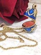 Imperial Sapphire Blue Egg Pendant Necklace & Bracelet Set in 24K Gold Vermeil
