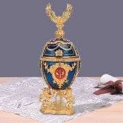 Vintage-Style Gold-Plated Enamel Fabergé Egg Jewelry Box with Crown Eagle Accent