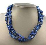 3 Row Lapis beaded necklace in sterling silver